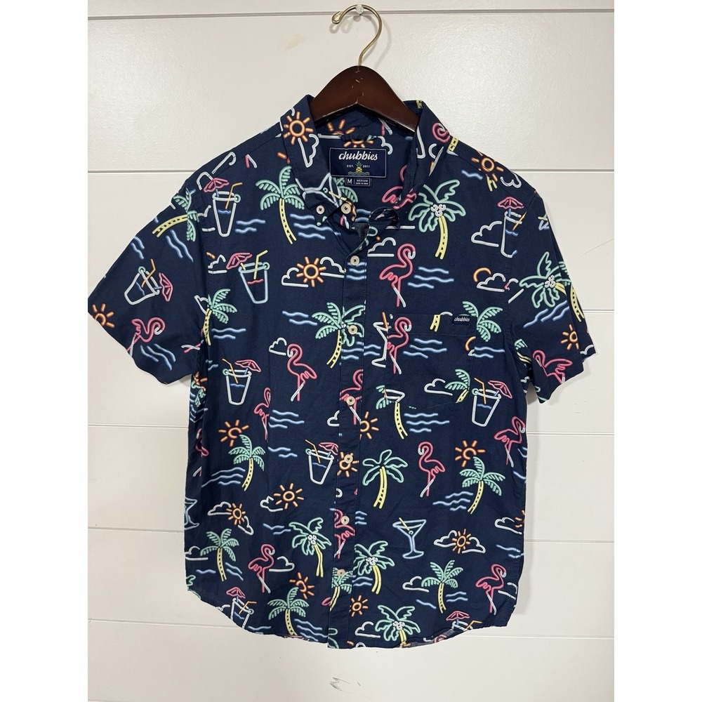 Chubbies Mens Neon Lights Button Up Short Sleeve Shirt Medium Tropical